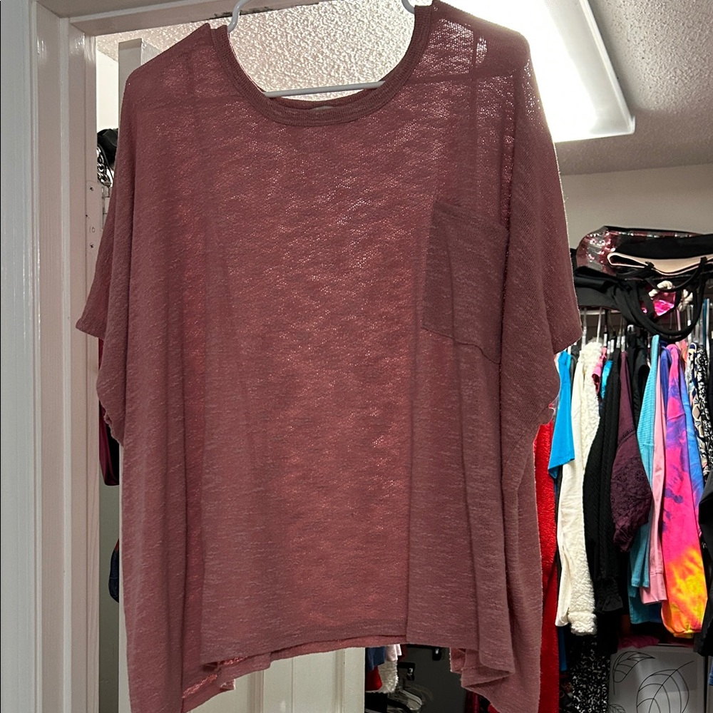 Zenana Sheer Short Sleeve Top in Dusty Rose — GENTLY USED!